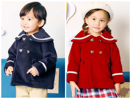 日本童裝 apres les cours x tiny bear 小熊水手外套 80-120cm 男童款/女童款 秋季 (適合初秋、香港平均溫度、寒冷天氣、溫度低天氣）OUTERWEAR 聖誕紅/新年紅