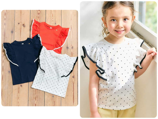 Japanese children's clothing apres les cours UV protection, contact cool, water-absorbing, quick-drying ruffle sleeve top 80-140cm girls summer TOPS 
