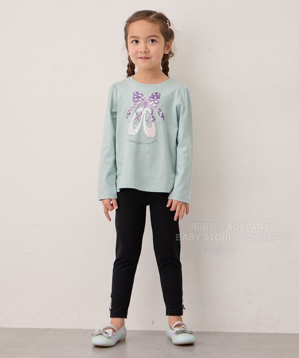 日本童裝 aF#a325 雙色珠片休閒上衣 100-150cm 女童款 秋季 TOPS
