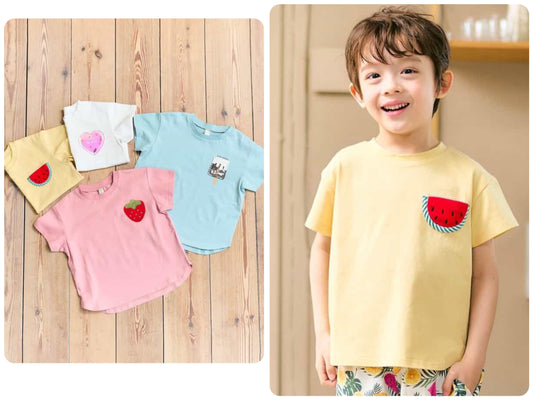 Japanese children's clothing apres les cours water-absorbing quick-drying UV-resistant touch-cooling cute pocket top 80-130cm boys/girls summer TOPS 