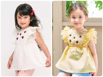 Japanese children's clothing apres les cours heart-shaped/sunflower embroidered top 80-140cm girls summer TOPS 