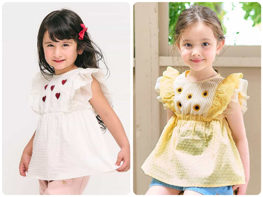 Japanese children's clothing apres les cours heart-shaped/sunflower embroidered top 80-140cm girls summer TOPS 