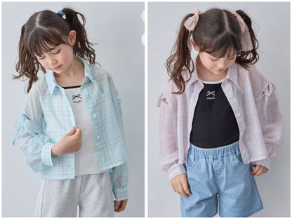 日本童裝 aF#a325 薄透格子襯衫 110-160cm 女童款 夏季 OUTERWEAR