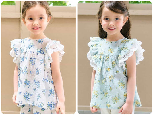 Japanese children's clothing apres les cours floral top 80-140cm girls summer TOPS 