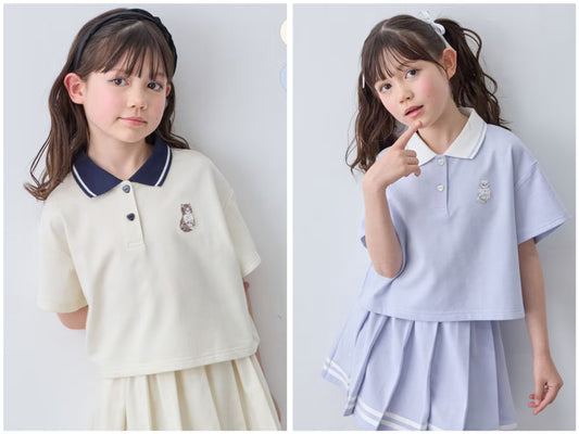 日本童裝 aF#a325 吸水速乾 貓咪刺繡polo衫 110-160cm 女童款 夏季 TOPS