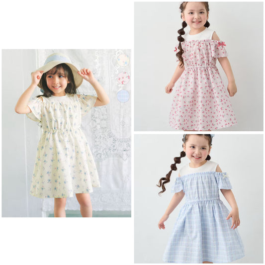 日本童裝 aF#a325 露肩連身裙 100-150cm 女童款 夏季 DRESSES