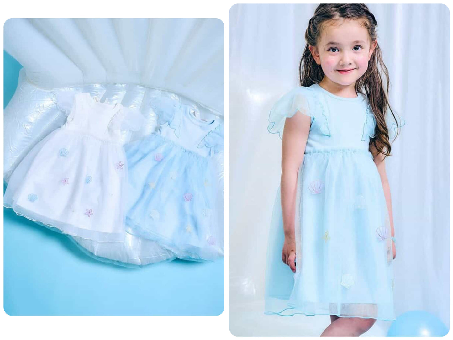 Japanese children's clothing apres les cours Shellmotif shell star mesh dress 80-140cm girls summer dresses 