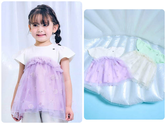 Japanese children's clothing apres les cours Shellmotif shell embroidered top 80-140cm girls summer TOPS 