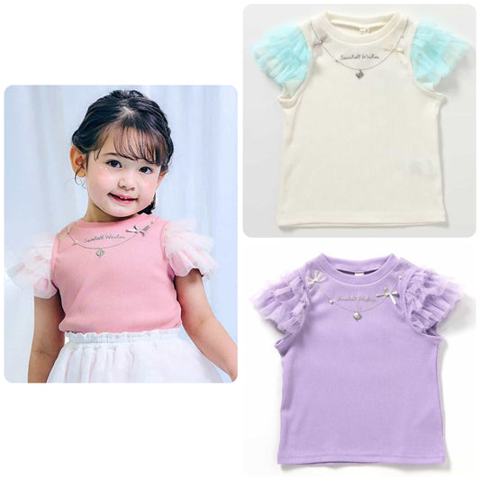 Japanese children's clothing apres les cours cool to the touch Shellmotif shell yarn sleeve top 80-140cm girls summer TOPS 