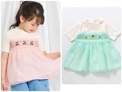 Japanese children's clothing apres les cours Shellmotif fruit embroidery patchwork top 80-140cm girls summer TOPS 