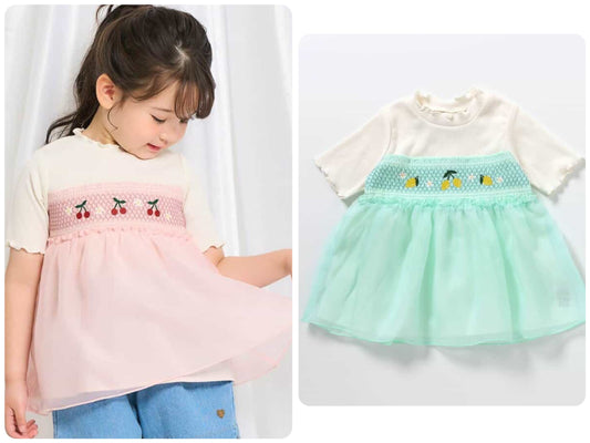 Japanese children's clothing apres les cours Shellmotif fruit embroidery patchwork top 80-140cm girls summer TOPS 