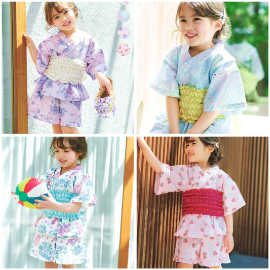 日本童裝 aF#a325 日本甚平 日本和服 90-130cm 女童款 夏季 TOPS PANTS 日本夏祭慶典特輯