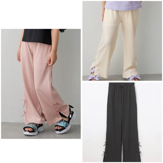 日本童裝 aF#a325 接觸冷感 羅紋寬喇叭褲 110-150cm 女童款 夏季 PANTS