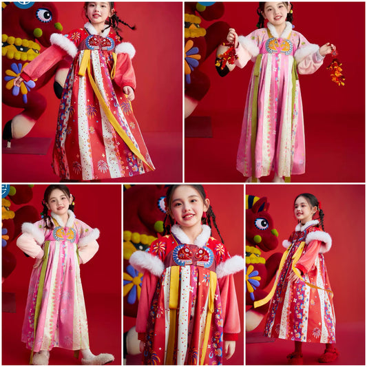 新年童裝 前程似錦漢服 100-150cm 女童款 新年中式華服唐裝 新春馬年 2026年