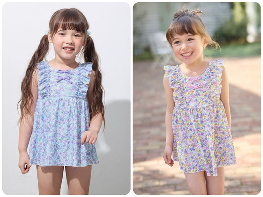 Japanese children's clothing aF#a325 UV protection floral swimsuit two-piece set 100-140cm girls summer play swimsuit special edition 