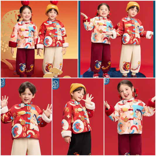 新年童裝 躍馬昂首夾棉唐裝 100-150cm 男童款/女童款 新年中式華服唐裝 新春馬年 2026年 AAA