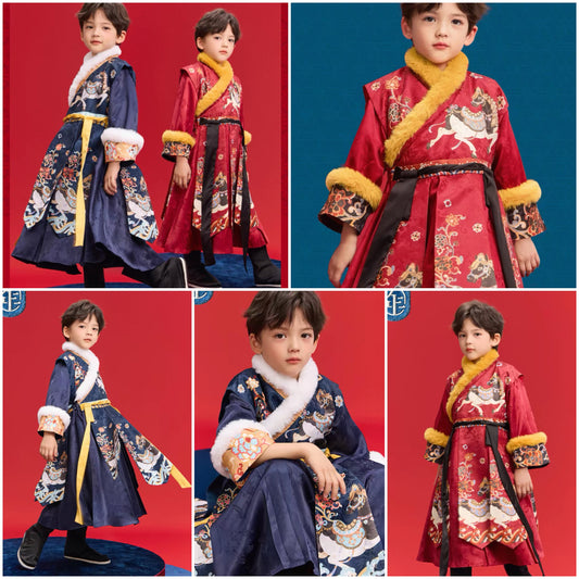 新年童裝 馬踏祥雲古風漢服 100-150cm 男童款 新年中式華服唐裝 新春馬年 2026年 AAA