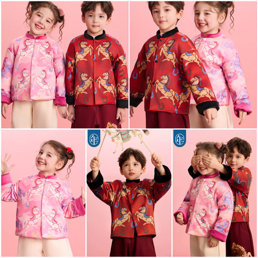 新年童裝 躍馬奔騰唐裝外套 100-150cm 男童款/女童款 新年中式華服唐裝 新春馬年 2026年 AAA