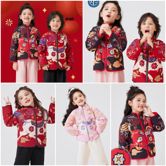 新年童裝 順風如意抓毛唐裝外套 100-150cm 男童款/女童款 新年中式華服唐裝 新春馬年 2026年 AAA