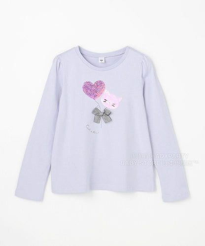 日本童裝 aF#a325 雙色珠片休閒上衣 100-150cm 女童款 秋季 TOPS