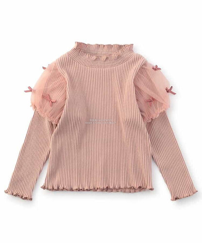 日本童裝 SERAPH 蝴蝶結紗袖上衣 80-140cm 女童款 秋季 TOPS