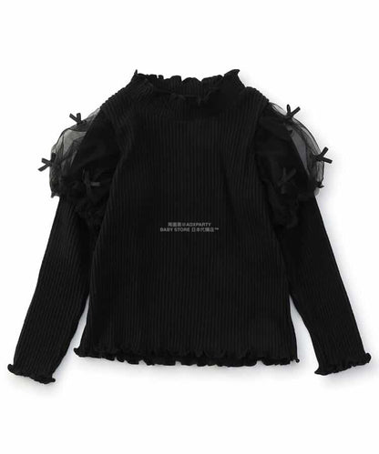 日本童裝 SERAPH 蝴蝶結紗袖上衣 80-140cm 女童款 秋季 TOPS