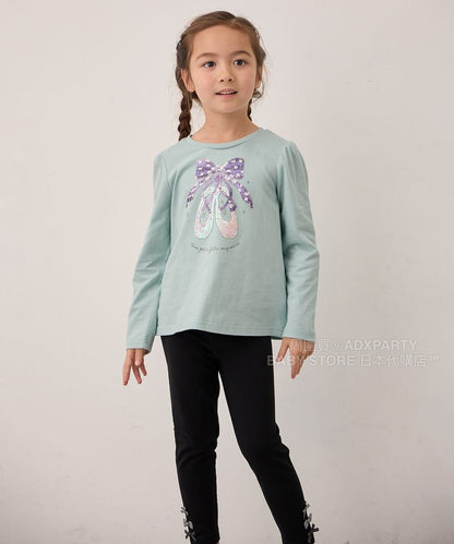 日本童裝 aF#a325 雙色珠片休閒上衣 100-150cm 女童款 秋季 TOPS