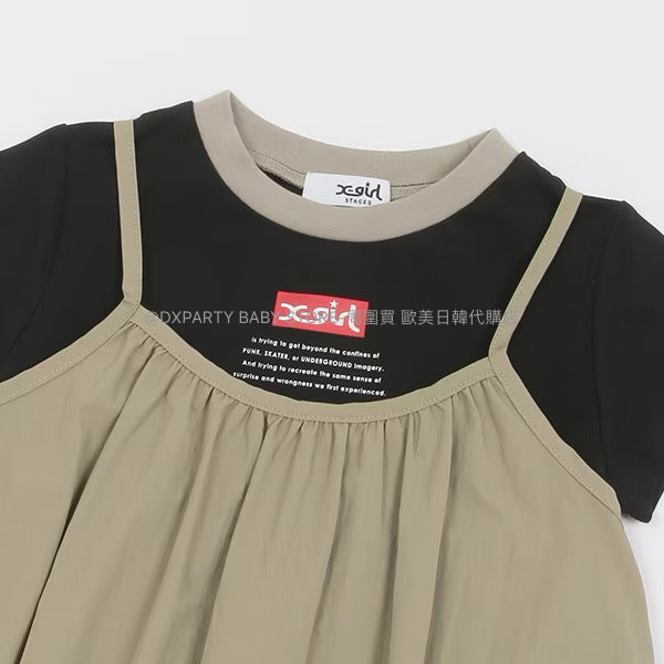 日本童裝 X-girl 側線假兩件吊帶連身裙 90-140cm 女童款 夏季 DRESSES