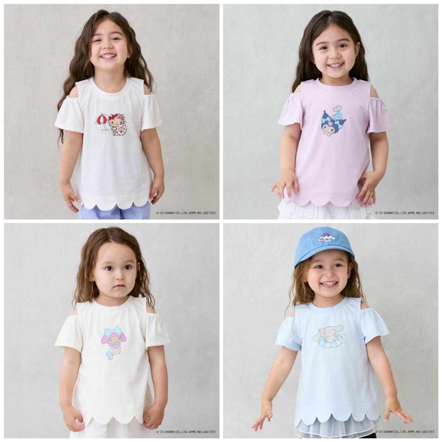 Japanese children's clothing pe#main x Sanrio Sunburn series contact cool off-shoulder lace top 80-130cm girls summer TOPS 