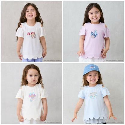 Japanese children's clothing pe#main x Sanrio Sunburn series contact cool off-shoulder lace top 80-130cm girls summer TOPS 