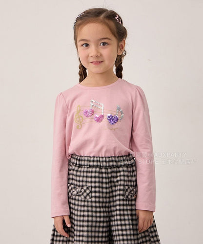 日本童裝 aF#a325 雙色珠片休閒上衣 100-150cm 女童款 秋季 TOPS