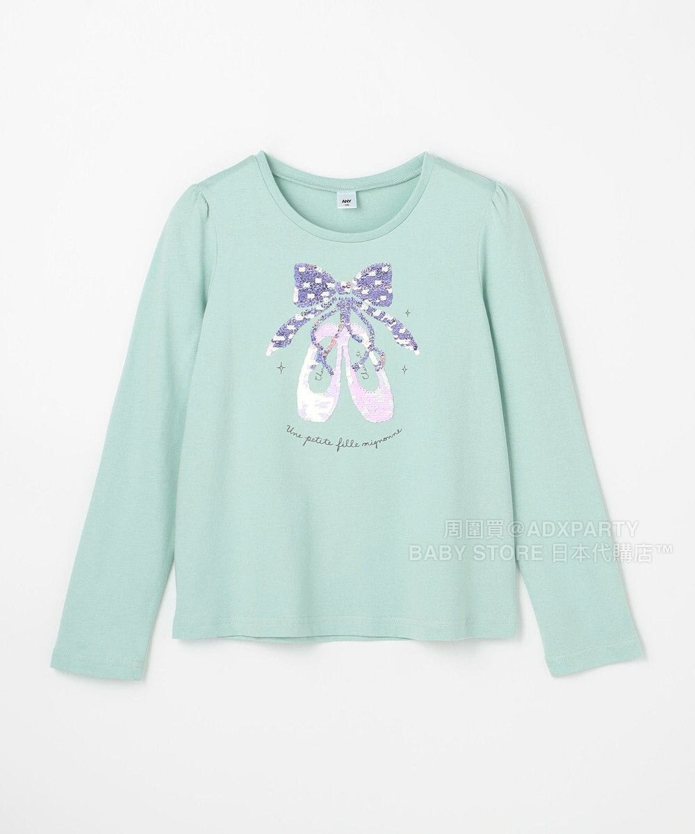 日本童裝 aF#a325 雙色珠片休閒上衣 100-150cm 女童款 秋季 TOPS