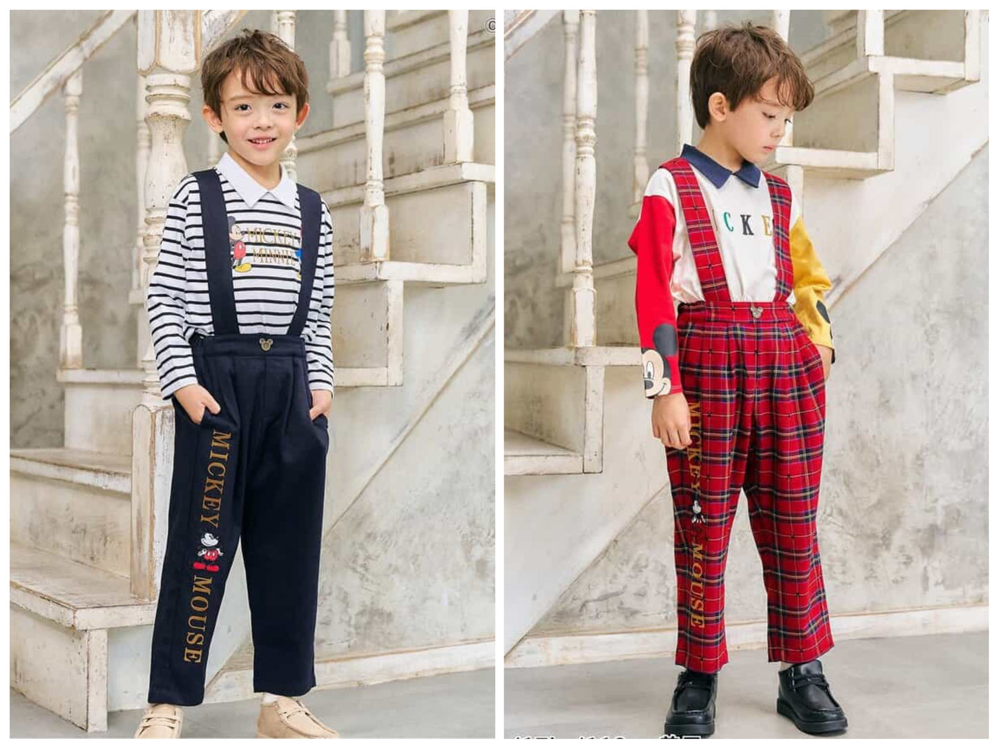 日本童裝 apres les cours x Disney 可拆吊帶長褲 90-130cm 男童款/女童款 秋季 PANTS 聖誕紅/新年紅