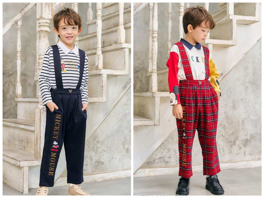 日本童裝 apres les cours x Disney 可拆吊帶長褲 90-130cm 男童款/女童款 秋季 PANTS 聖誕紅/新年紅