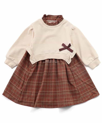 日本童裝 SERAPH 暖色拼接格紋連身裙 80-140cm 女童款 秋季 DRESSES