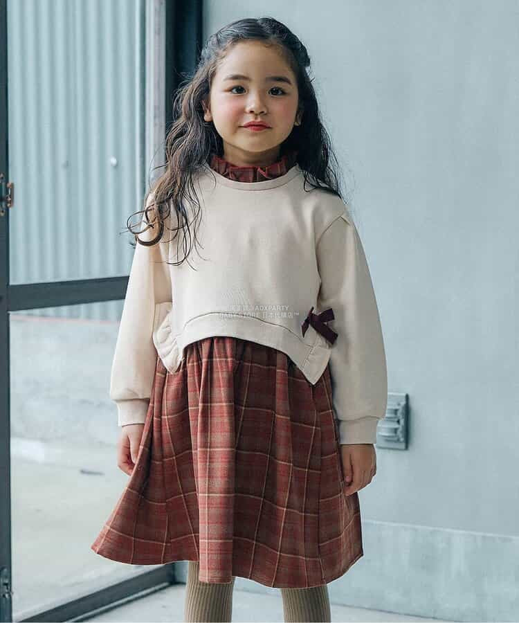 日本童裝 SERAPH 暖色拼接格紋連身裙 80-140cm 女童款 秋季 DRESSES