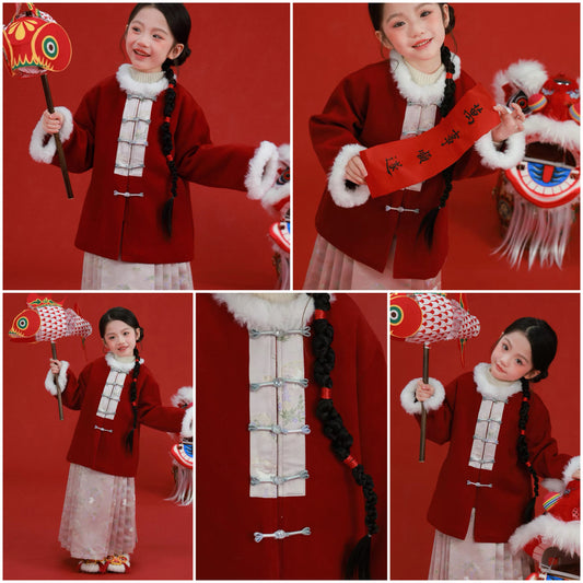新年童裝 納福古風唐裝 90-160cm 女童款 新年中式華服唐裝 新春馬年 2026年 AAA