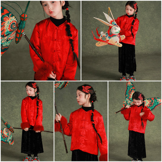 新年童裝 柿柿如意唐裝 80-160cm 女童款 新年中式華服唐裝 新春馬年 2026年 AAA