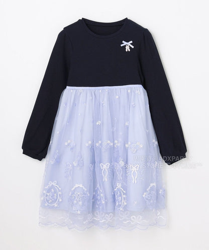 日本童裝 aF#a325 網紗拼接連身裙 100-140cm 女童款 秋季 DRESSES 面試/宴會/表演