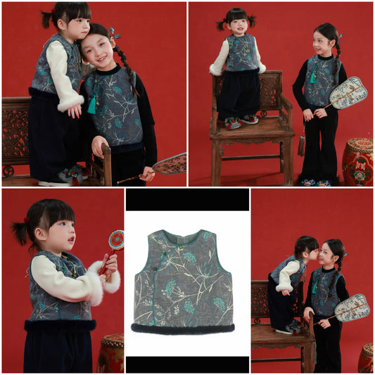 新年童裝 銀河藍唐裝背心 80-150cm 女童款 新年中式華服唐裝 新春馬年 2026年 AAA