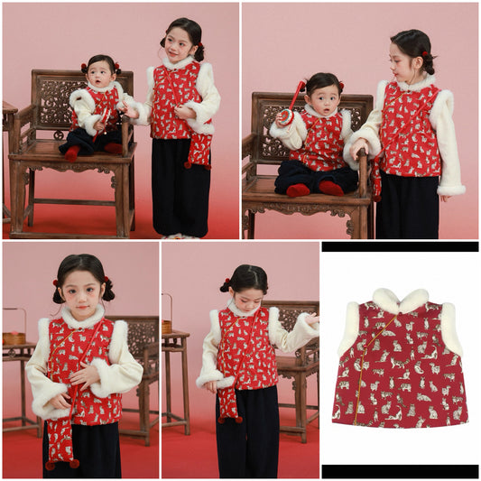 新年童裝 夾柿唐裝背心 80-150cm 女童款 新年中式華服唐裝 新春馬年 2026年 AAA