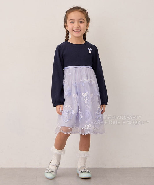 日本童裝 aF#a325 網紗拼接連身裙 100-140cm 女童款 秋季 DRESSES 面試/宴會/表演