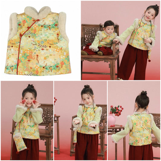 新年童裝 夾柿唐裝背心 80-150cm 女童款 新年中式華服唐裝 新春馬年 2026年 AAA