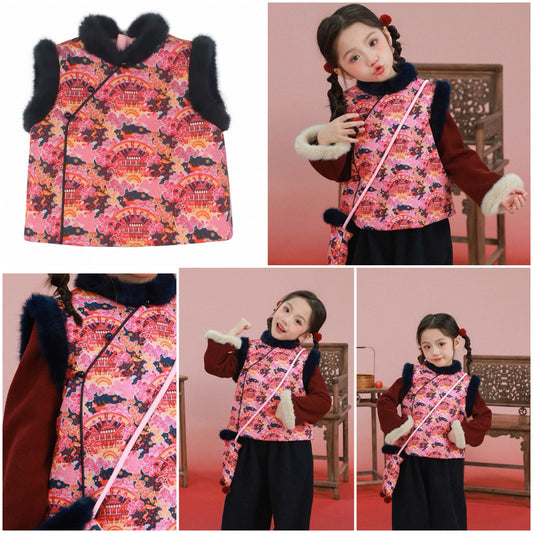 新年童裝 夾柿唐裝背心 80-150cm 女童款 新年中式華服唐裝 新春馬年 2026年 AAA