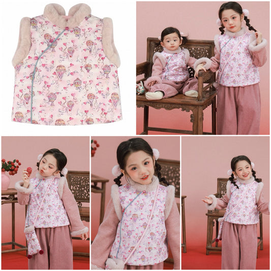 新年童裝 夾柿唐裝背心 80-150cm 女童款 新年中式華服唐裝 新春馬年 2026年 AAA