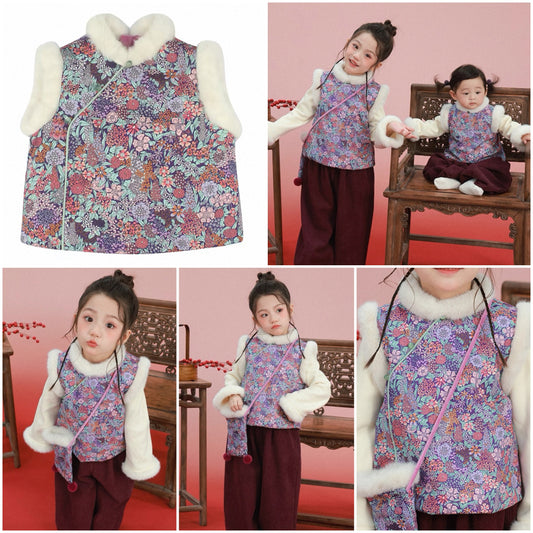 新年童裝 夾柿唐裝背心 80-150cm 女童款 新年中式華服唐裝 新春馬年 2026年 AAA