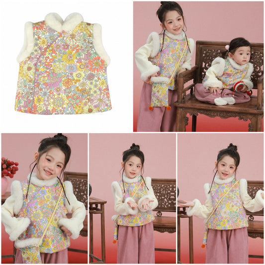 新年童裝 夾柿唐裝背心 80-150cm 女童款 新年中式華服唐裝 新春馬年 2026年 AAA