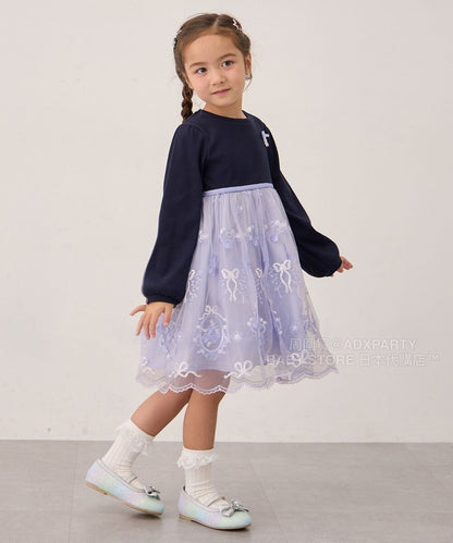 日本童裝 aF#a325 網紗拼接連身裙 100-140cm 女童款 秋季 DRESSES 面試/宴會/表演