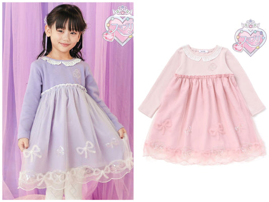 日本童裝  SLAP SLIP 【スラプリ】薄紗拼接連身裙 90-130cm 女童款 冬季 DRESSES  