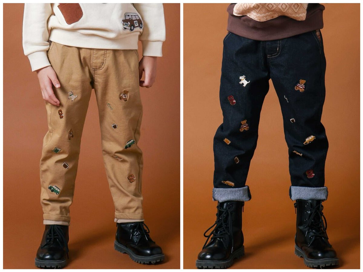 日本童裝  SLAP SLIP 刺繡薄抓毛長褲 80-130cm 男童款 冬季 PANTS